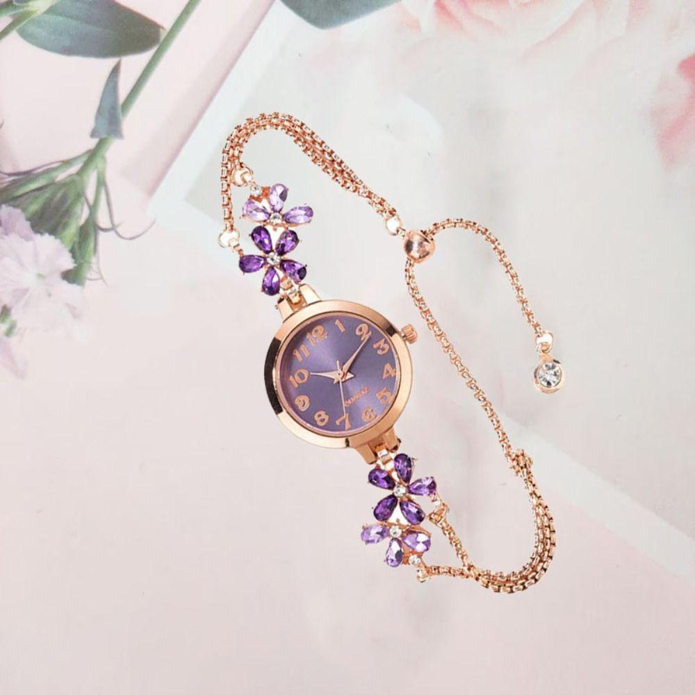 Double Layered Chain Women's Bracelet Watch Rhinestone Quartz Watch Daily Use