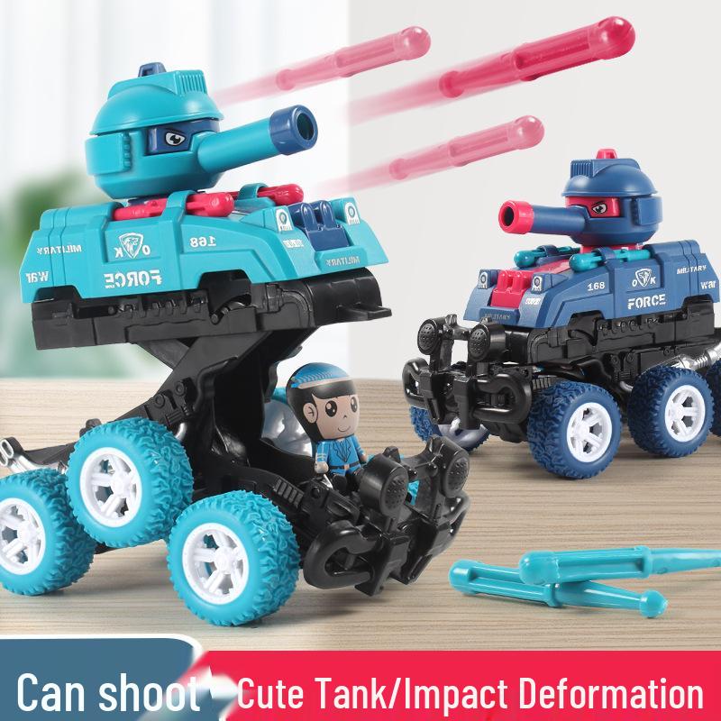 Children's Off-Road Inertia Car with Ejector - Ages 3-6 Collision Deformable Toy Tank