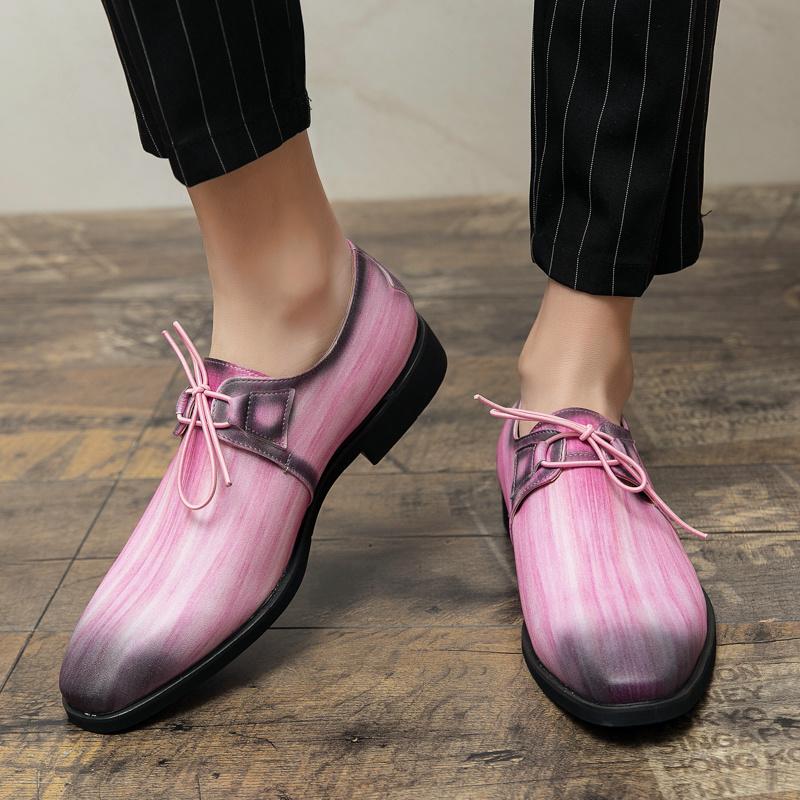 Elegant Pink Men's Dress Shoes Size 48 Wedding Banquet Men Leather Shoes Casual Lace-up Oxford Shoes Man chaussures homme cuir