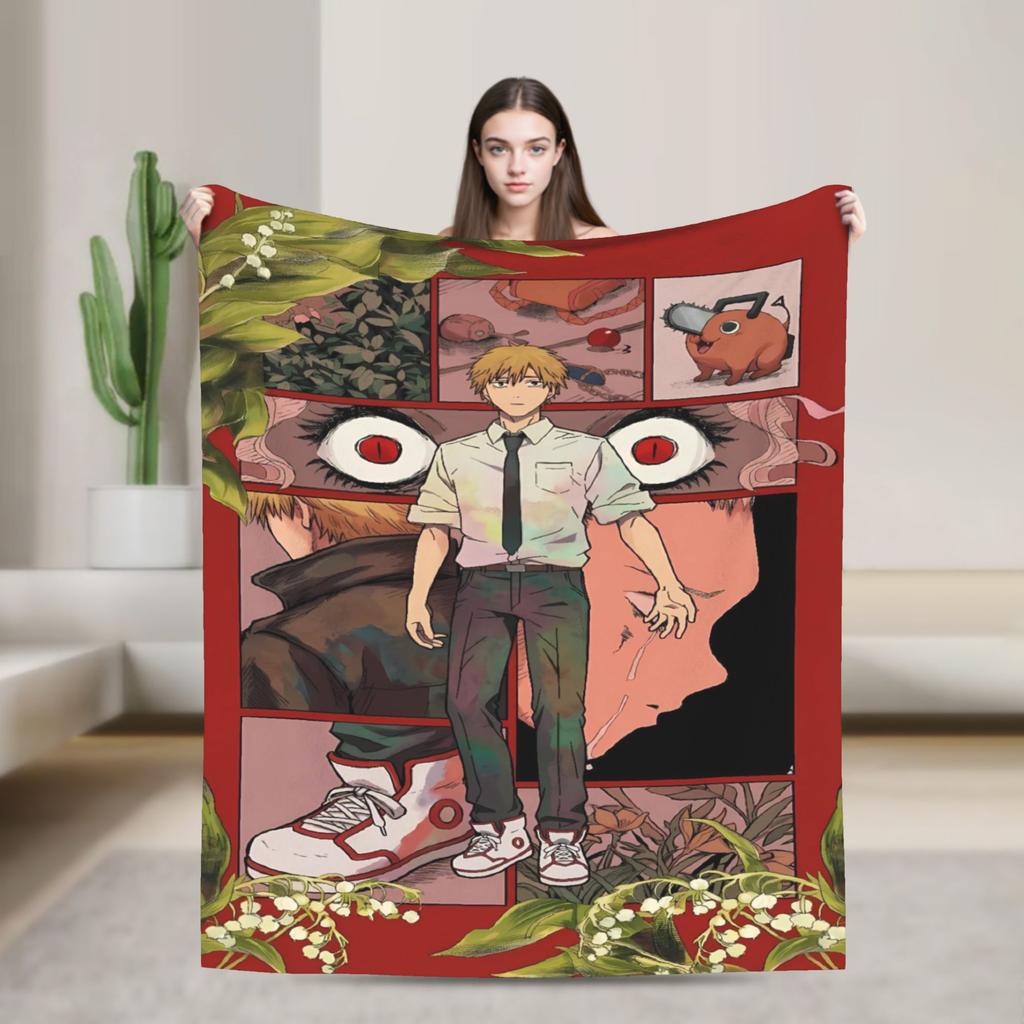 Denji brutal anime Blanket Chainsaws Mans Travel Flannel Throw Blanket For Outdoor Soft Quality Bedspread Birthday Present