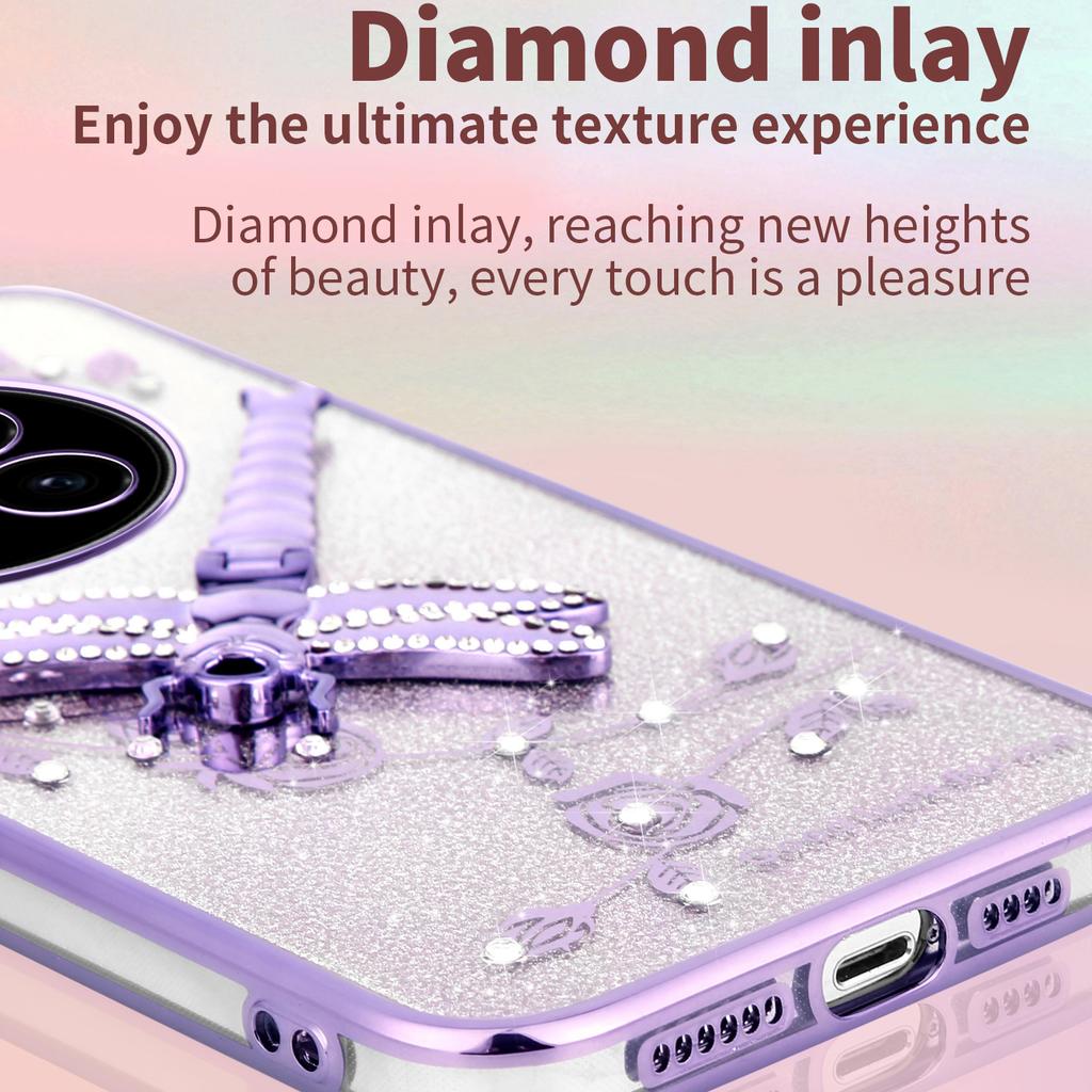 KADEM For Honor Magic7 5G Case Dragonfly Kickstand TPU Flowers Glitter Phone Cover