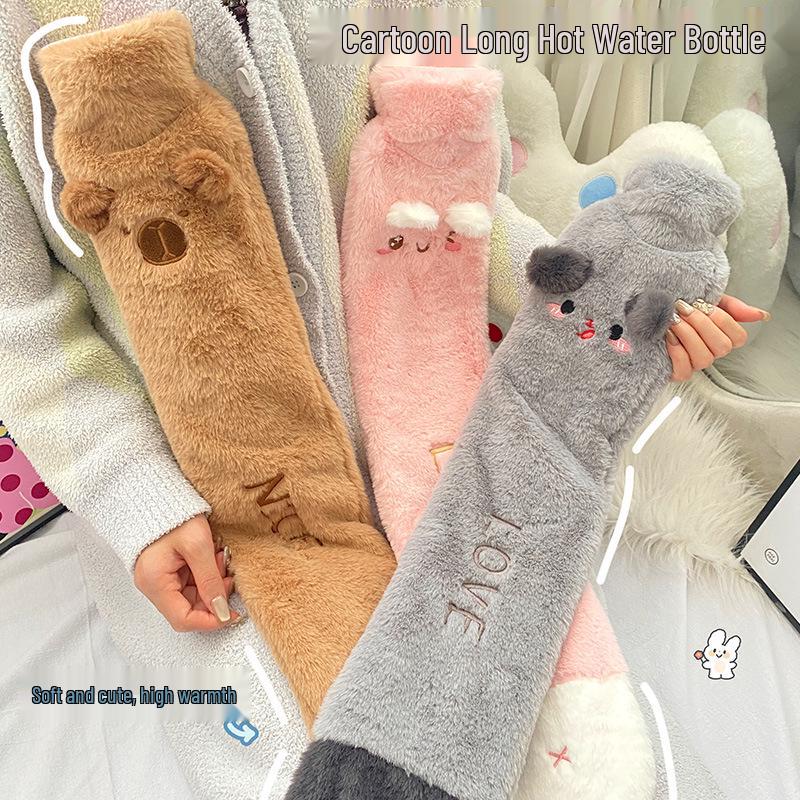 Cartoon Long Hot Water Bottle with Thickened PVC Cover for Winter Bedding