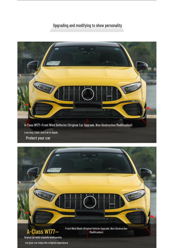 Deflettori del Vento per Labbro Anteriore per Mercedes Classe A W177 2019+, Modello 45, Versione Kit A45MGS