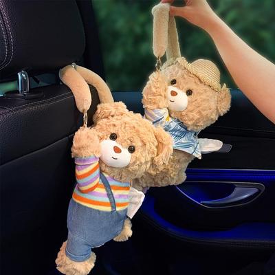 Cartoon Bear Vehicle Tissue Bag Soft Fluffy Car Tissue Box Hanging Bag For Women Hanger Doll Hanging Tissue Holder Living R R6J0