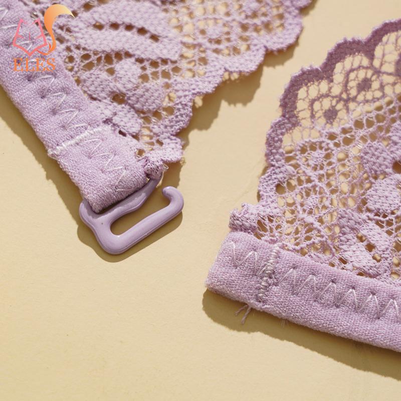 Sutiã de Renda Ultrafino com Botão Frontal Copa Triangular Francesa Seios Pequenos Sem Aro de Aço Desejo Puro Alça Fina Costas Lindas