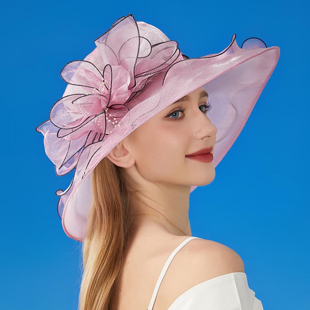 Organza Summer Ruffles Sun Hat Wide Brim Bridal Tea Party Wedding Hat Classy Women Derby Hat
