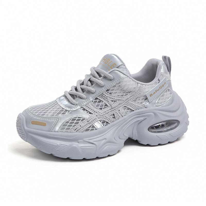 Women'S  Spring New Breathable Hollow Mesh Platform Sneakers Thick-Soled Heightening Slim All-Match Casual Sports Shoes