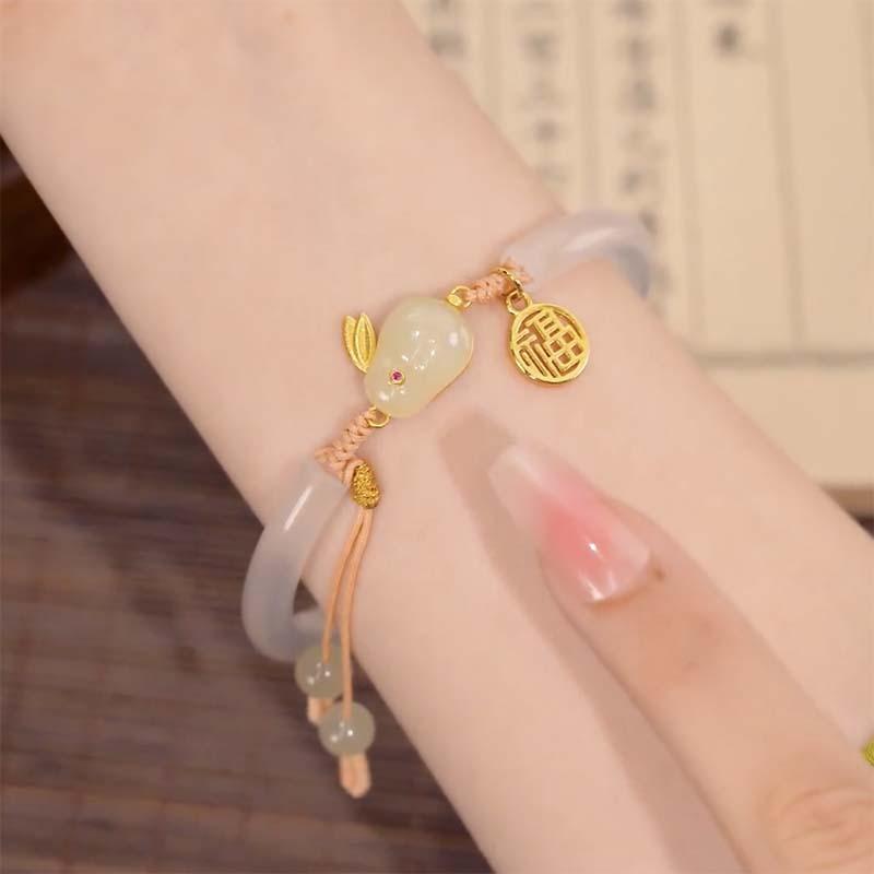 Guofeng Jade Rabbit bracelet adjustable fringe bracelet niche design promising future imitation jade bracelet Qixi Festival gift