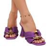 Summer New Strap Metal Buckle Thick Heel Cool Slippers Women's Square Head Open-toed High-heeled Fashion Slippers