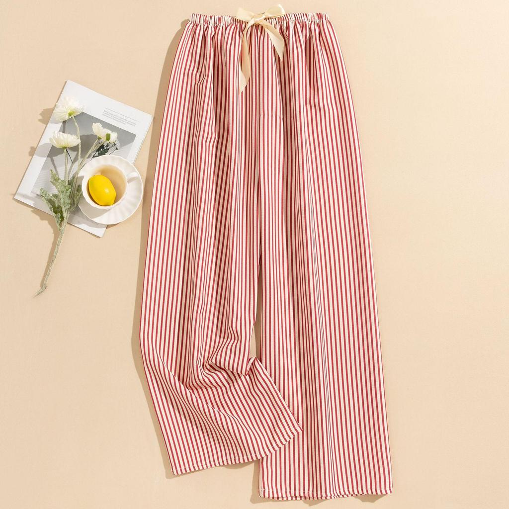 Women's Striped Pajama Pants - Summer Bubble Stripe, Slim, High Waist, Plus Size, Loose, Long Pants for Indoor/Outdoor Wear.