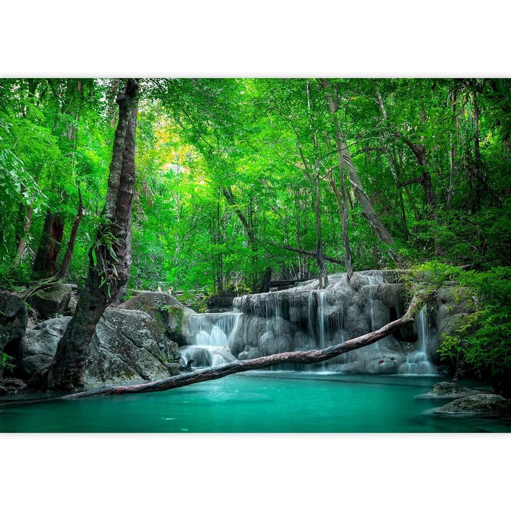 Green Forest Wallpaper Tree Waterfall Mural River Natural Scenery Home Decor
