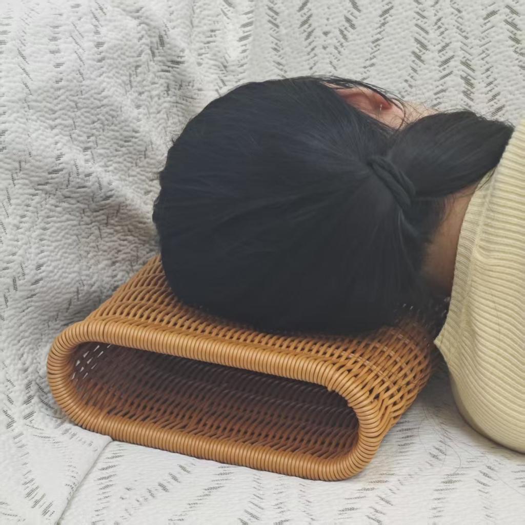 Sauna Headrest Pillow Ergonomic Breathable Cervical Spine Pillow Artificial Rattan Handwoven Neck Rest for SPA Steam Room Home