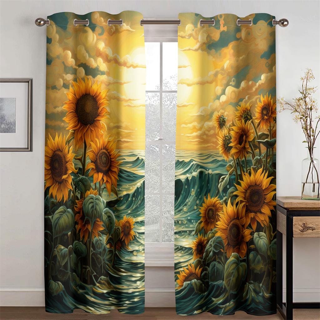 

Романтичные шторы с изображением заката и подсолнухов, фантастические, модные, новые товары, акции, декор для гостиной и спальни, шторы из 2 панелей 50W130H(CM)X2PCS&Hook