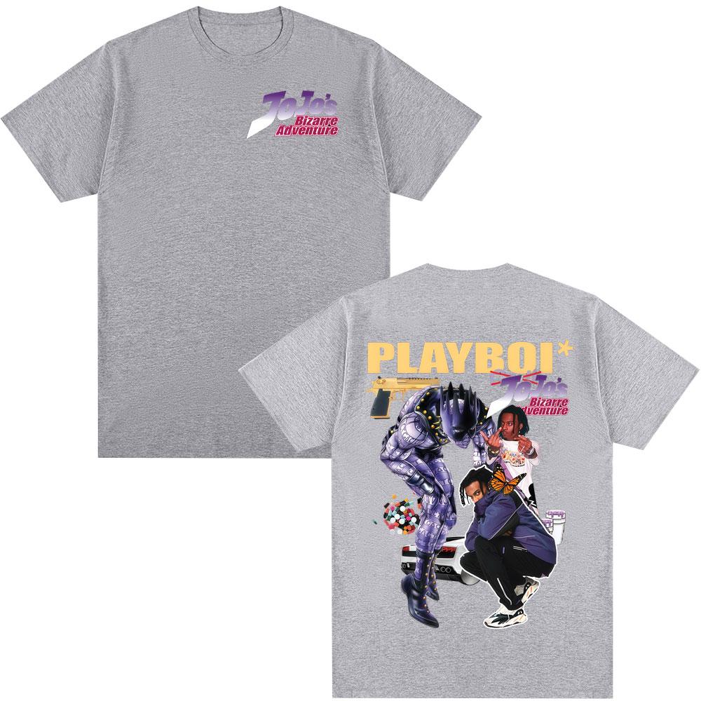 

Anime Jojo Bizarre Adventure Playboi Cati T Shirts Unisex Women Casual Cotton New Short Sleeves Oversized Top Harajuku Streetwear 4XL