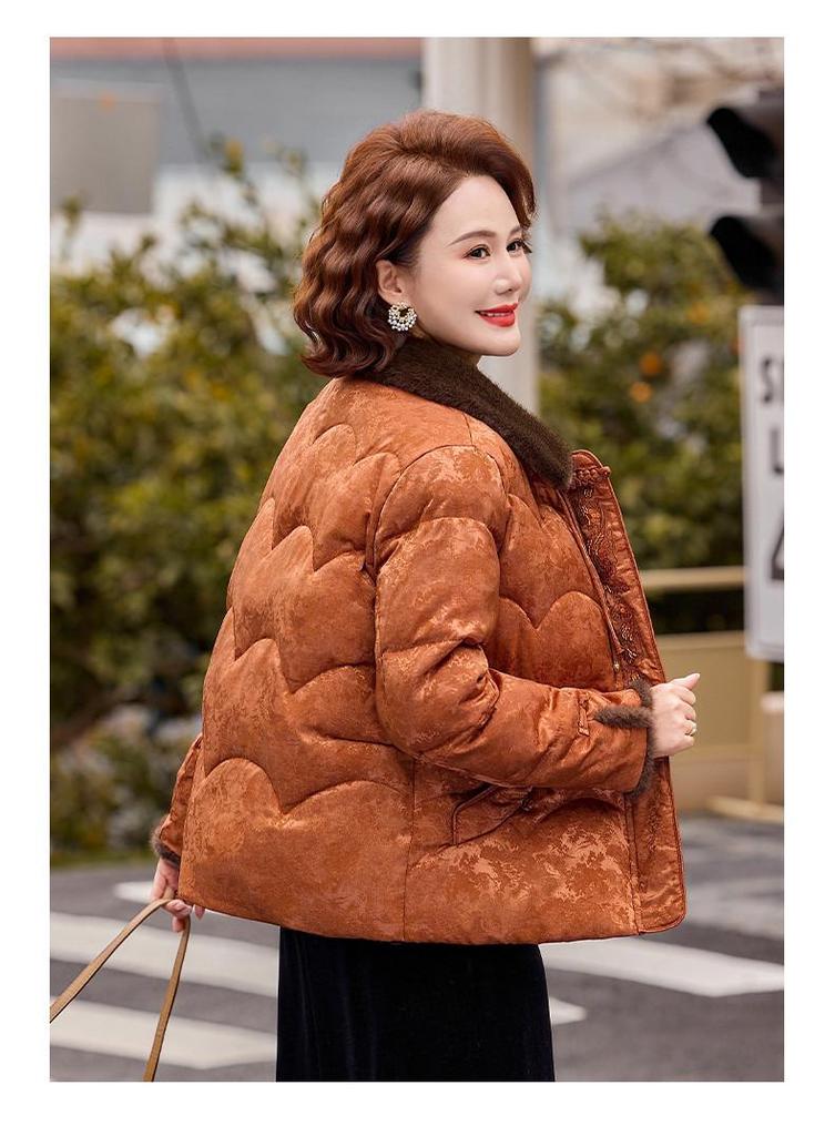 Stylish Thickened Cotton-Padded Winter Jacket for Middle-Aged and Elderly Women, Plus Size