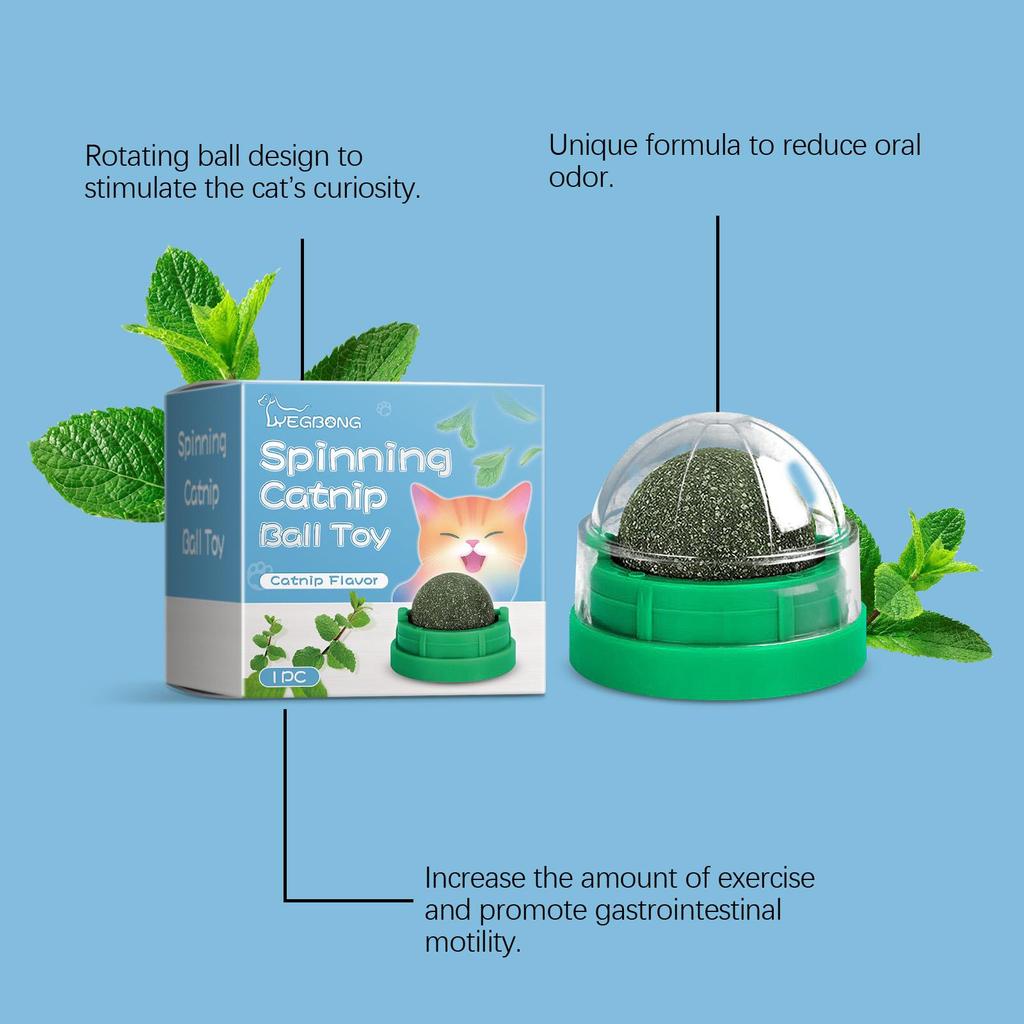YEGBONG Mint Flavored Spinning Cat Ball Toy (1pc) - Safe Chewing Toy for Cats, Dental Cleaning and Care, Spinning Mint Ball for Your Cat's Health