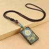 Ethnic Nepal Thangka Pendant Necklace with Wooden Beads