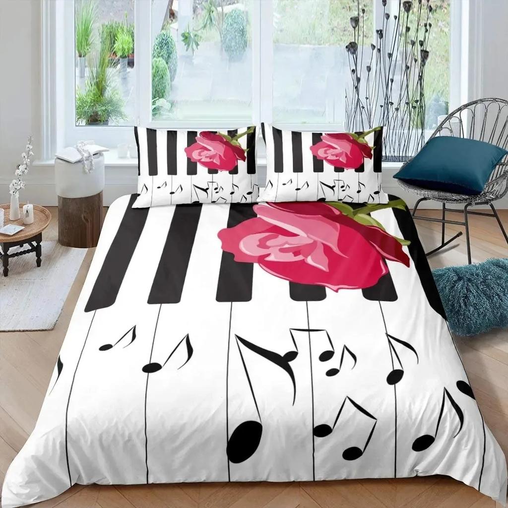Piano Duvet Cover Set King Queen Full Size For Kids Boys Girls Music Lover Polyester Comforter Cover With Pillowcase Bedding Set
