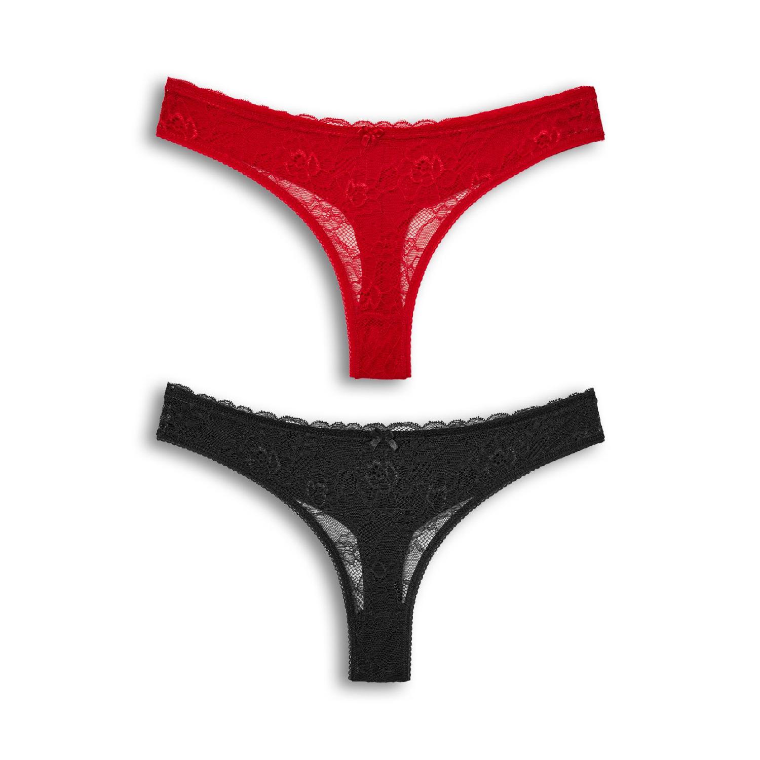 

2-piece Lace Front And Back Double Layer Cotton Thong Women s Panties S чёрный