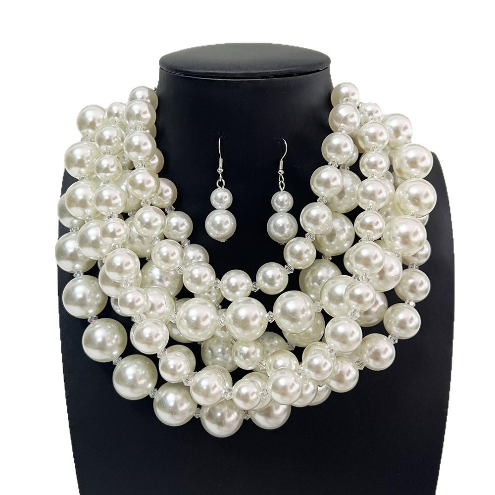 Multi-layer Imitation Pearl Necklace Party Dress Collar Chain Fashionable Beaded Luxury Retro Jewelry