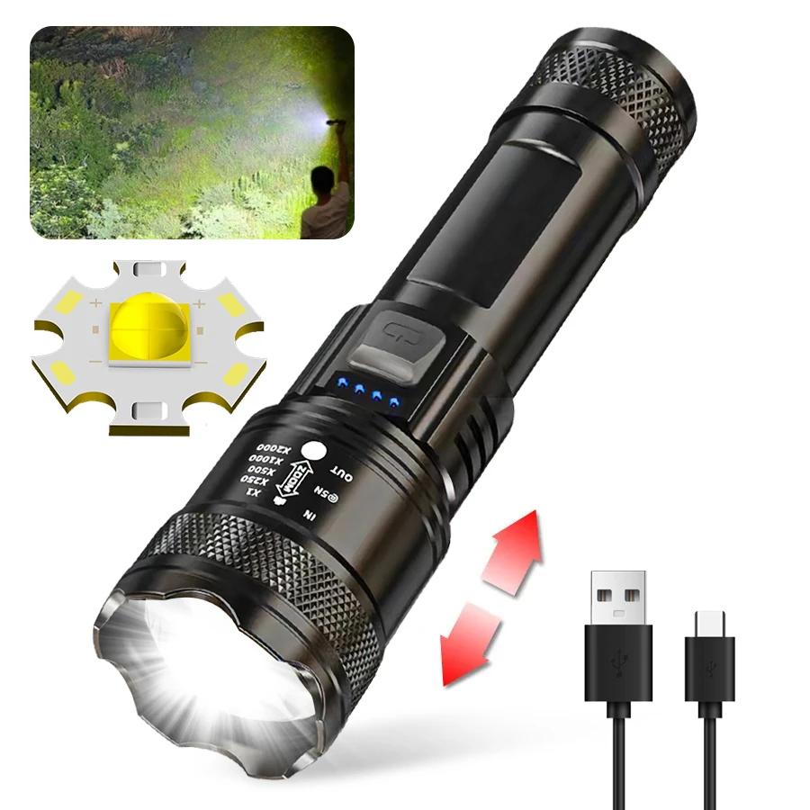 P200 Super Powerful LED Flashlight Zoom Tactical Torch Built-in Battery USB Rechargeable Waterproof Lamp Ultra Bright Lantern
