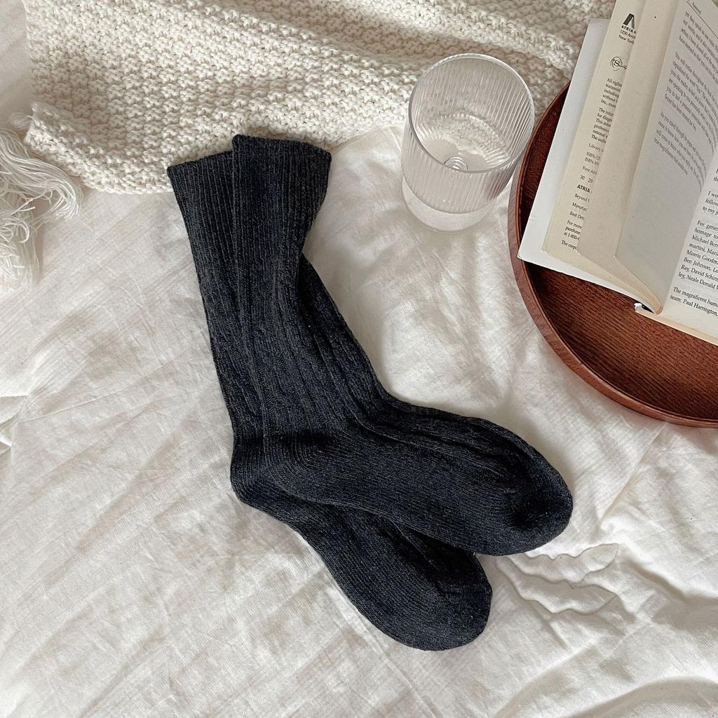 "Lazy Atmosphere" Retro Korean-Style Mid-Thigh Stockings, Wool Warmth, Thickened Stacked Socks, Mid-Tube
