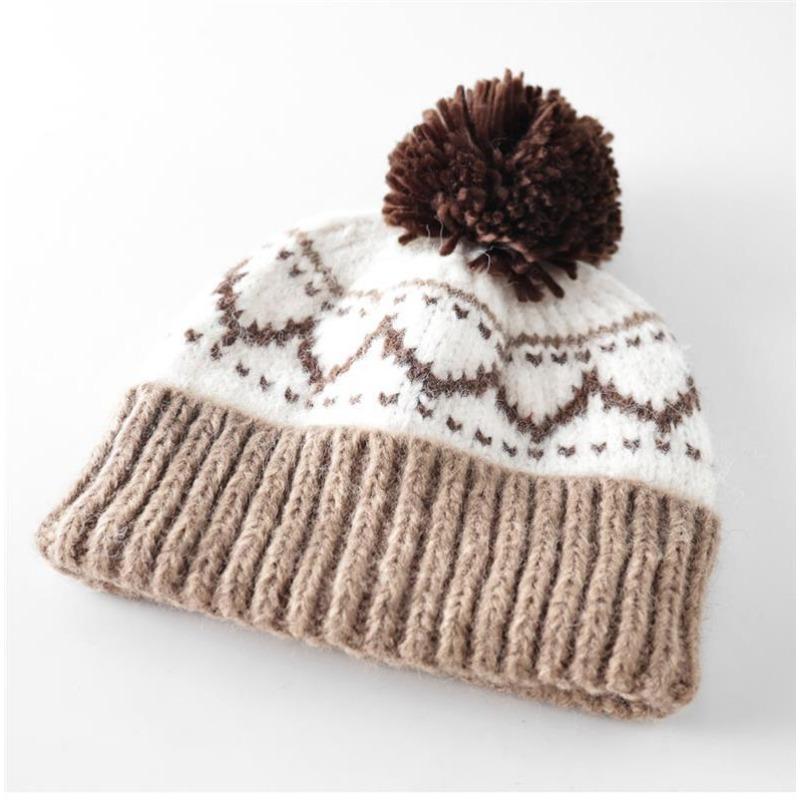 Women S Vintage Jacquard Knit Hat With Pom Pom Warm Ear Protection Cute Versatile