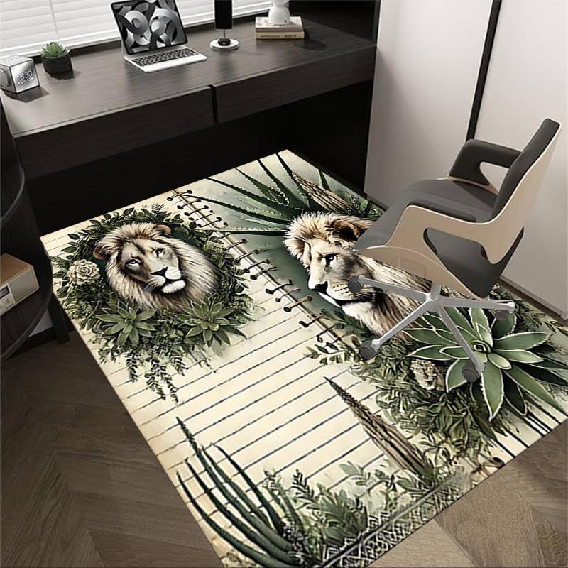 1PC Lion Plant Non-Slip Floor Carpet Compatible for Office&Living Room&Dining room - Flat-Weave Machine- Soft & Pattern-E285