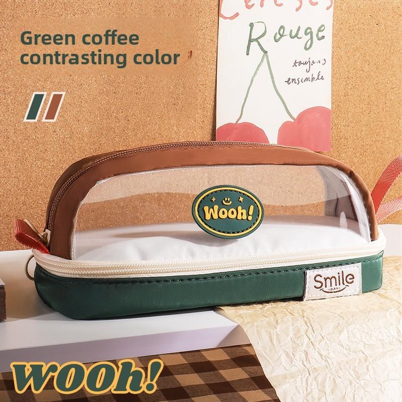 Creative Oxford Cloth Pencil Case With Transparent Color Block For Students And Office Use