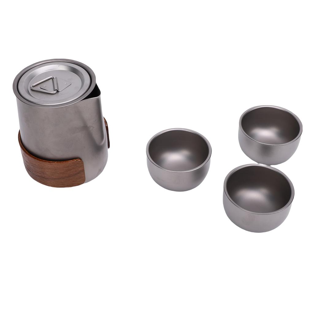 Travel Teapot Set Ti Alloy Portable Small Tea Pot with Removable Infuser 3 Cups and Storage Bag for Outdoor Picnic Camping