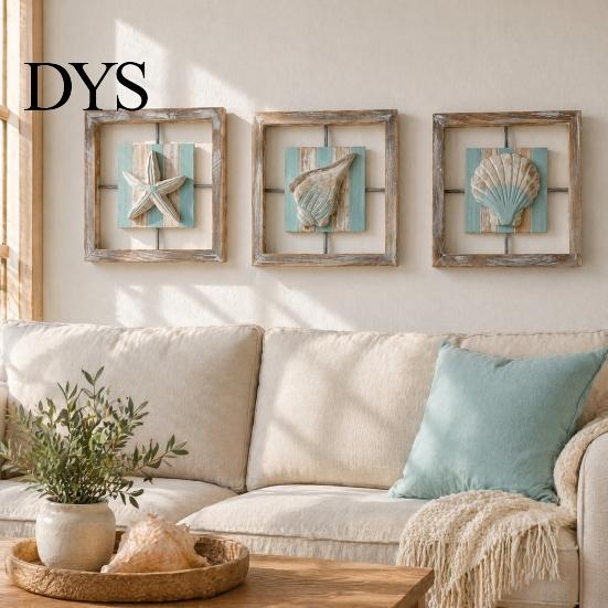 Mediterranean Style Home Decor 3D Beach Wooden Frame Wall Art, Coastal Starfish/Conch/Shell Decor, Ocean Hollow Relief Sculpture Inspired Mount