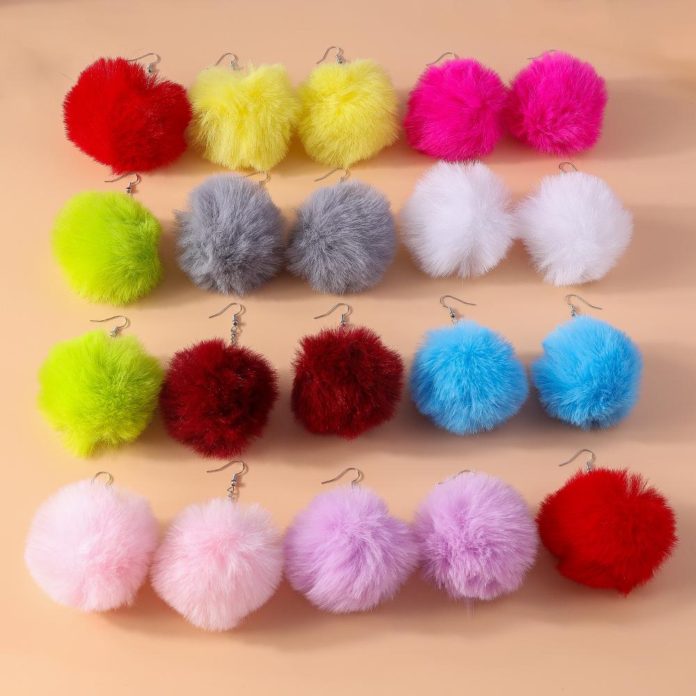 Colorful Fluffy Plush Pom Pom Earrings Soft Faux Rabbit Fur Ball Earrings for Women Girls Party Holiday Jewelry Gifts