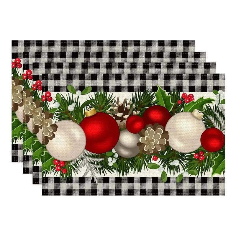 4pcs Christmas Placemat Theme Placemat Red Black Decorative Table Mat Western Meal Table Pad Christmas Dining Table Decor