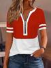 European-American Cross-border Fashion Color Block Zipper Short Sleeve Top