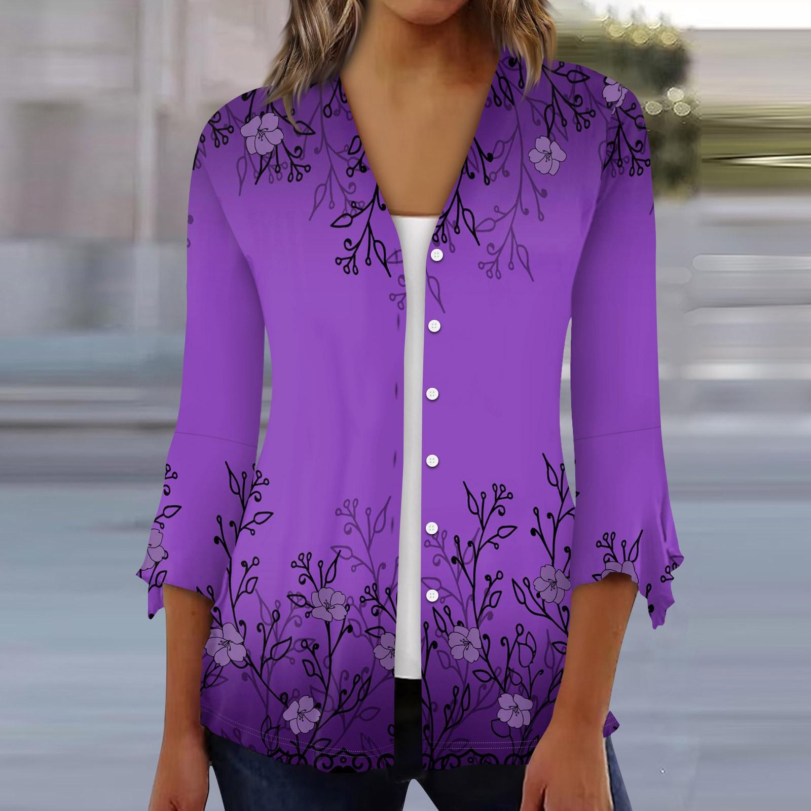 

Женская рубашка, блузка, верхняя одежда с принтом, рукав 3/4, повседневные праздничные базовые топы на пуговицах L фиолетовый