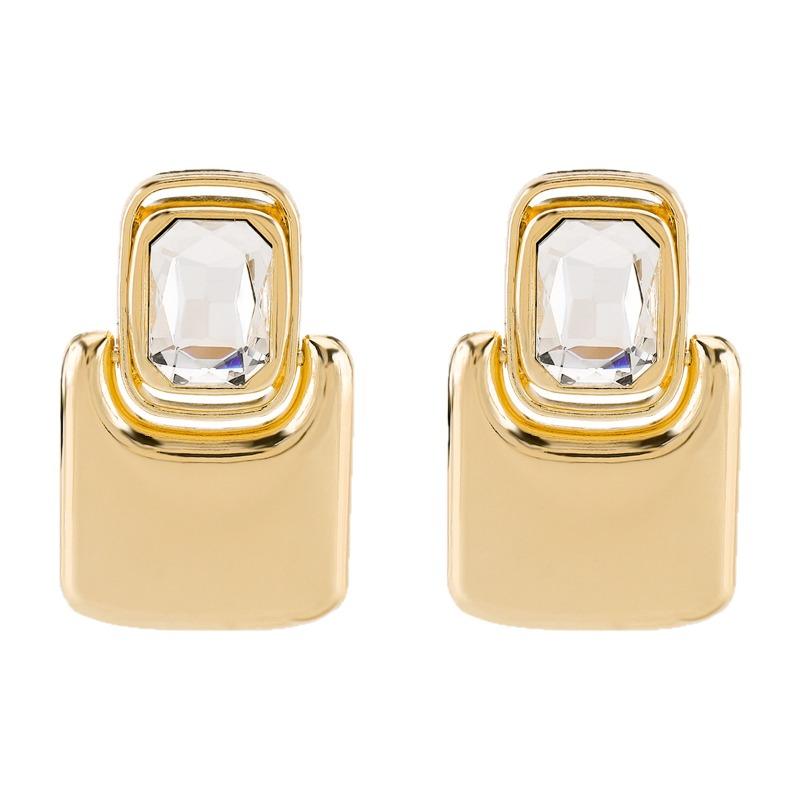 Heavy Industry Exaggerated Mirror Alloy Square Rhinestone Earrings Light Luxury Design Unique High-end Earrings