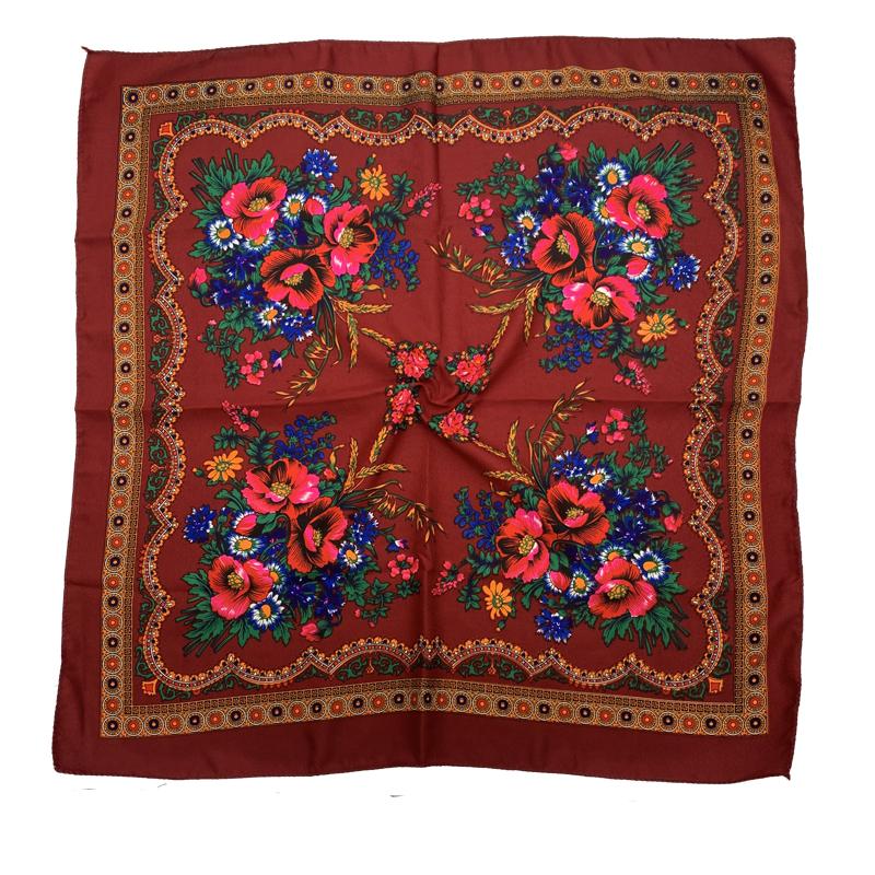 Women Square National Scarf 70*70Cm Russian Retro Floral Print Head Scarves Bandana Foulard Femme Muslim Headwrap Babushka Scarf
