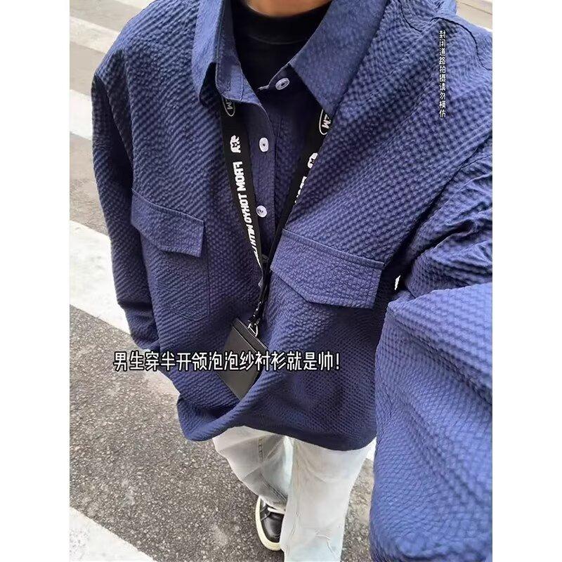 Buchstaben Langarmhemd Japanischer Stil Hongkong-Stil Ins Lockeres Hemd Herren Sommer Trendig Vielseitig Lässige Jacke