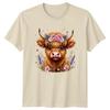 Cute Fluffy Highland Cow Wearing Floral Unisexs TShirt Cattle Birthday