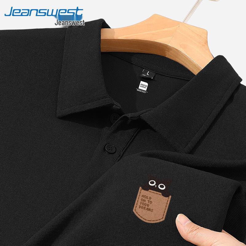 Мужская вафельная рубашка-поло с мультяшным принтом от Jeanswest 2XL чёрный