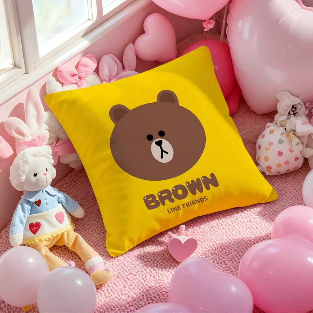 LINE FRIENDS brown bear and cony Cushion Cover Pattern Printed Pillowcase for Living Room Sofa Cushion Cover & Bedroom Decor