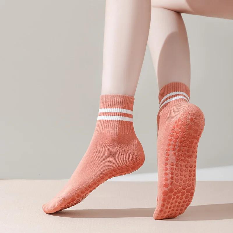 Yoga Socks Women Professional Silicone Non-slip Pilates Socks Casual Striped Cotton Indoor Floor Gym Fitness Dance Sports Socks