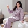 Pajamas Women'S Autumn And Winter Fleece Coral Fleece Winter Three-Layer Thin Cotton-Padded Warm Loungewear Set