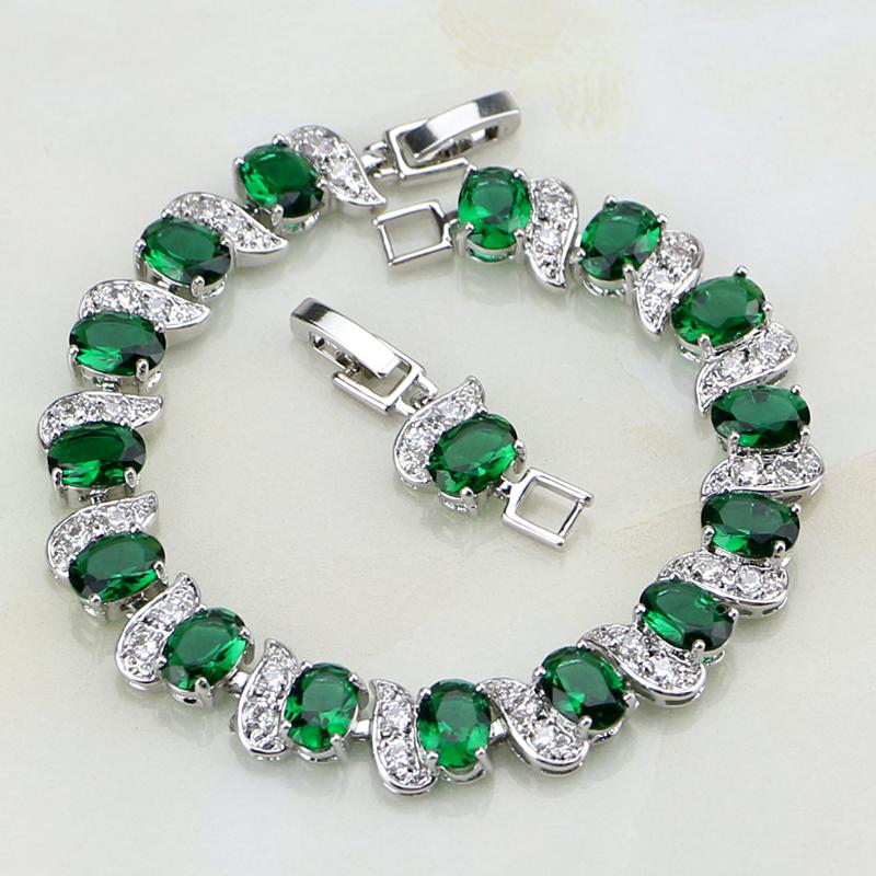 Buy Green Stone Silver Color Jewelry 