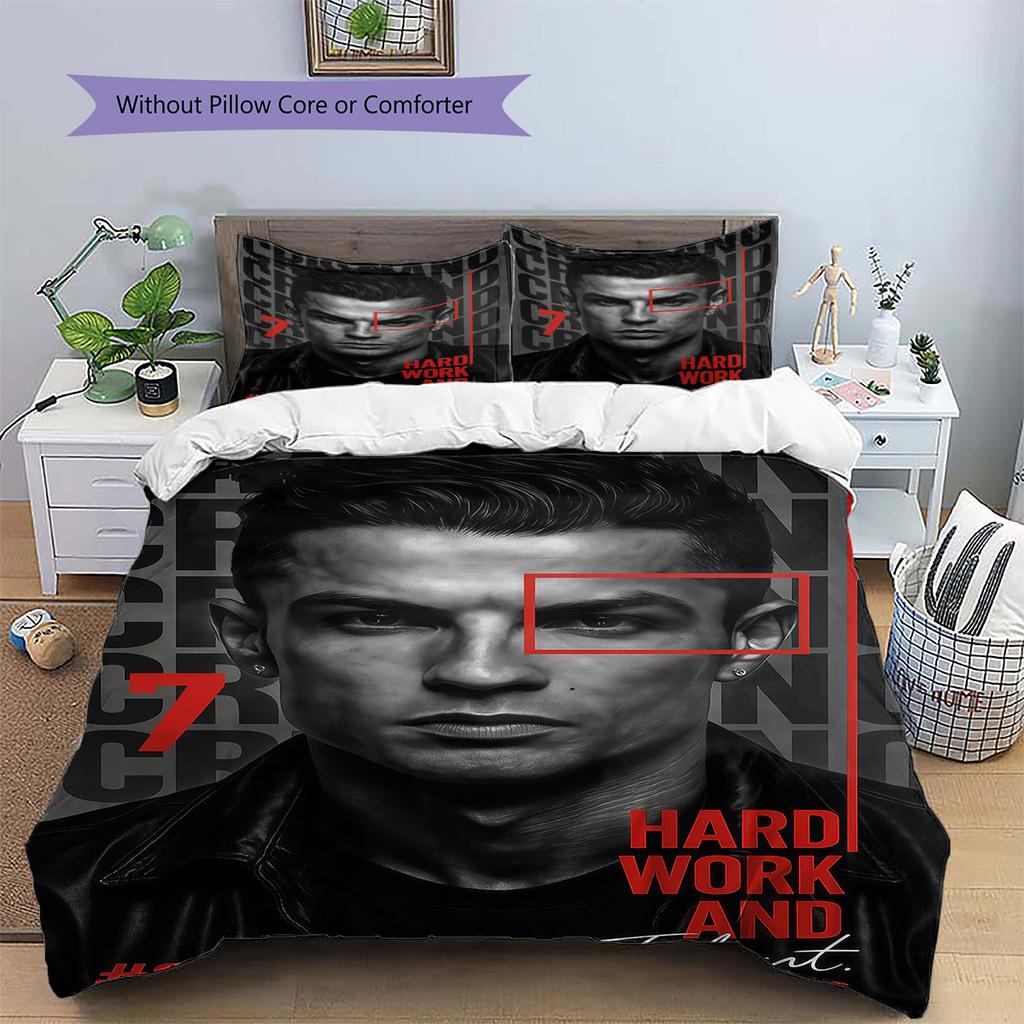 CR7 Cristiano Ronaldo Pattern Bedding,Quilt Set Quilt Cover Pillowcase Home Birthday Gift(1 * Duvet Cover + 2 * Pillowcase, Without Core)