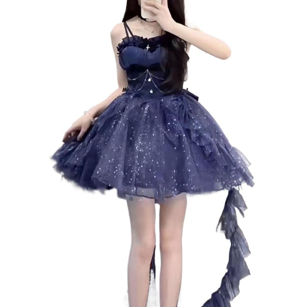 Korean Style Romantic Waist-Cinched Sparkle Dress - Short Skirt Trend