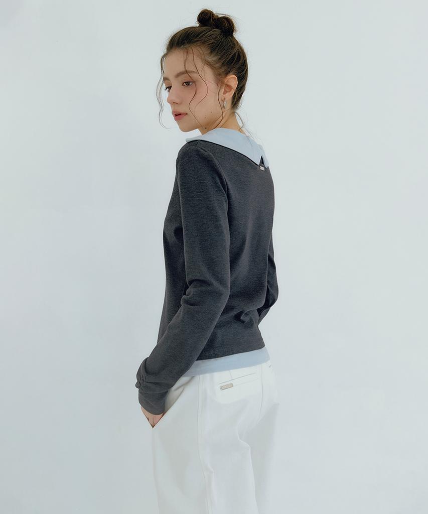 MICANE Mia Contrast Collar U-Neck Tee