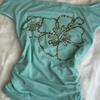 Y2K Millennium Sweet Spicy Asymmetrical Collar T-Shirt Womens Mint Green Floral Rhinestone Short Sleeve Slim Fit Vacation Top