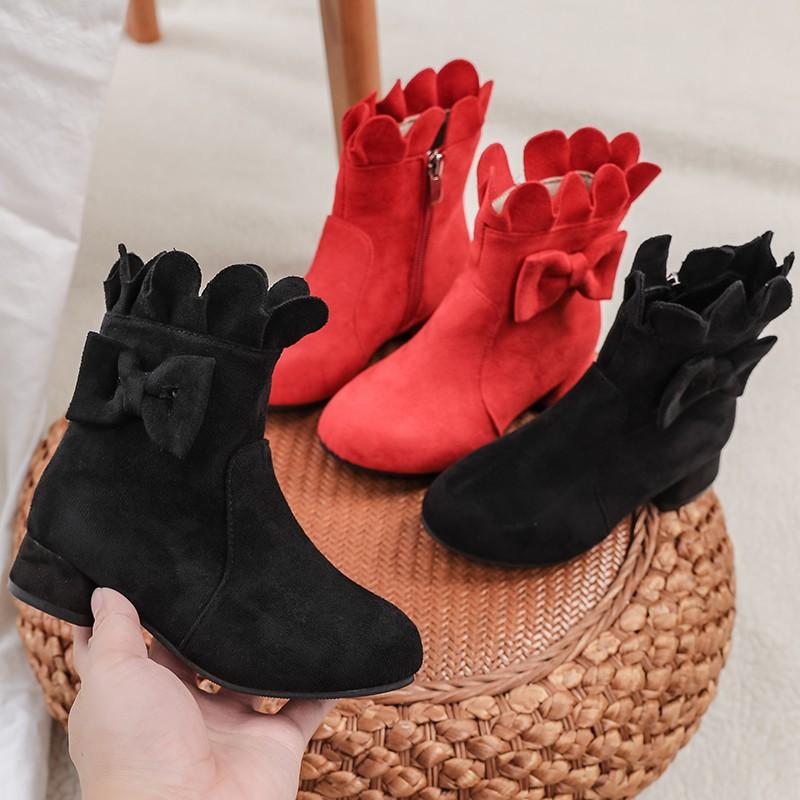2024 New Fashion High Heel Children Shoes For Girls Flower Autumn Leather Boots Ankle Kids Boots 5-16Years Old toddler boots