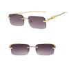 Rimless Rectangle Sunglasses Retro Clear Ocean Lens Sun Glasses Cheetah Decoration Shades UV400 Eyewear for Women Men